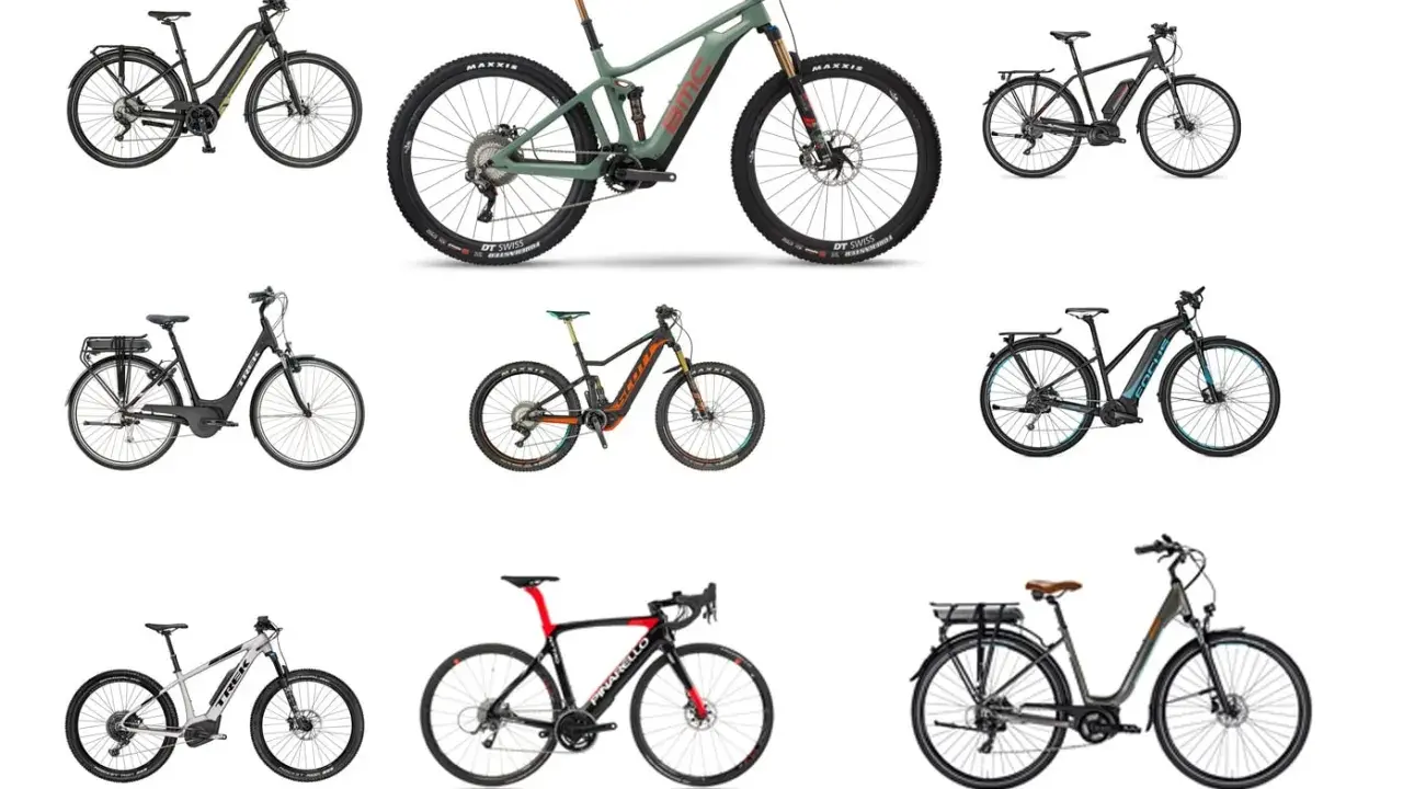 Collection de vélos électriques, du VTT au vélo de ville, chacun avec un poids différent pour s'adapter à vos besoins.