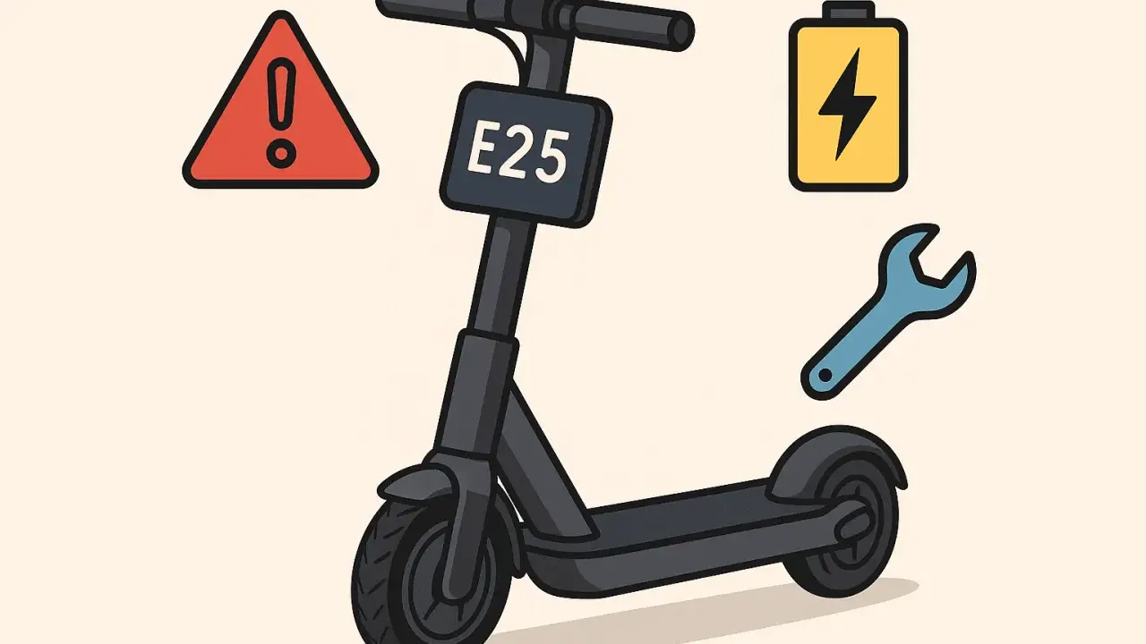 Icône pour réinitialiser trottinette électrique Wispeed : avertissement, batterie, clé à molette.