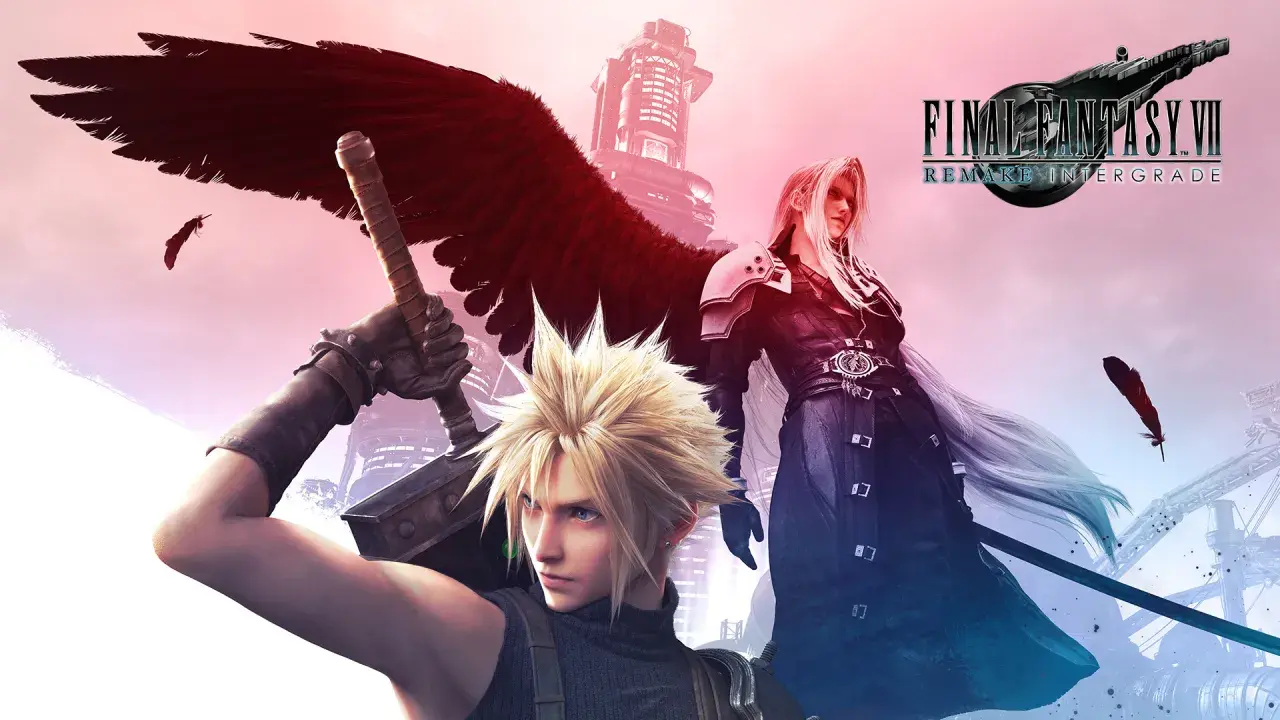 Cloud et Sephiroth, héros emblématiques de Final Fantasy VII, se font face sous une aile rouge menaçante.