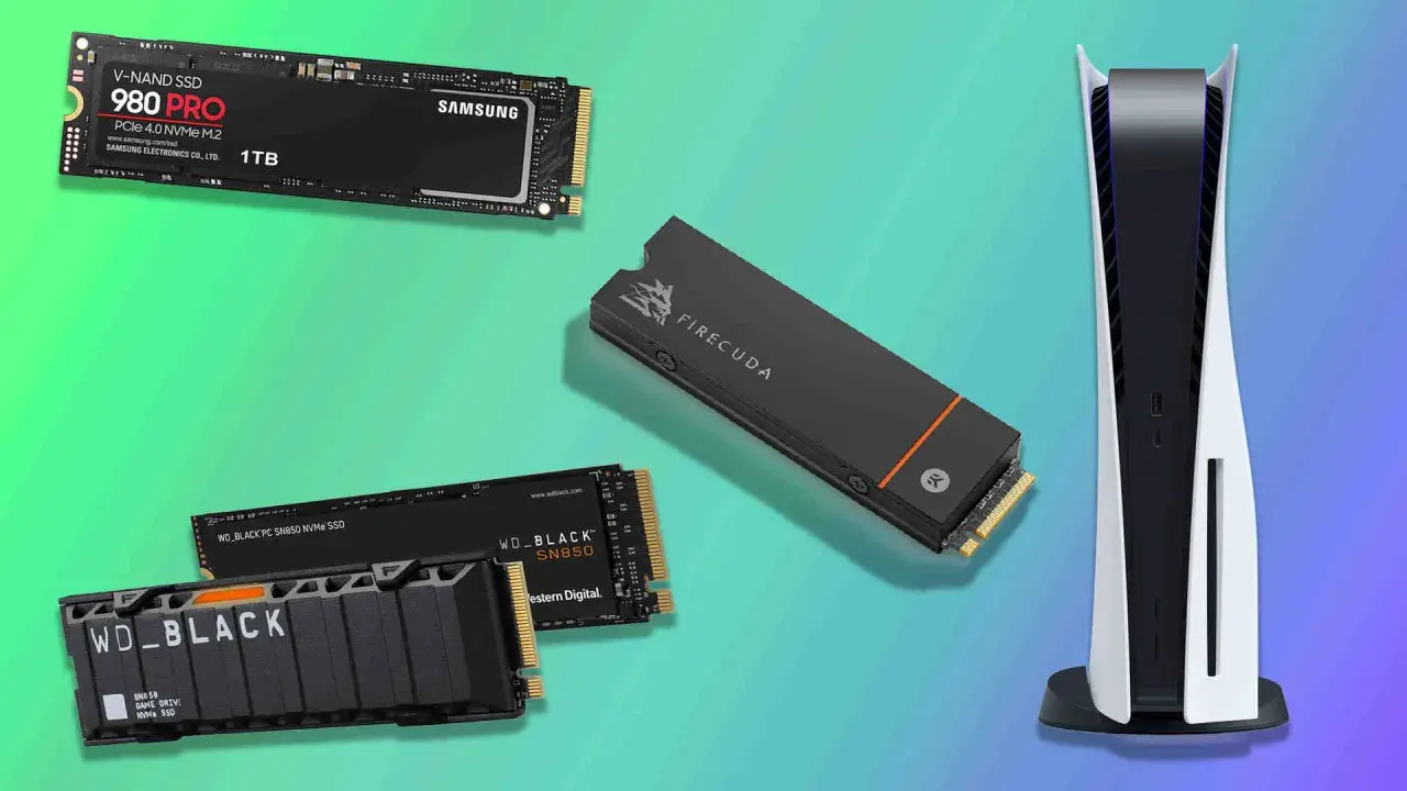 Une console PS5 avec plusieurs SSD M.2, dont un Samsung 980 PRO et des WD_BLACK SN850, prêts pour des jeux plus rapides.