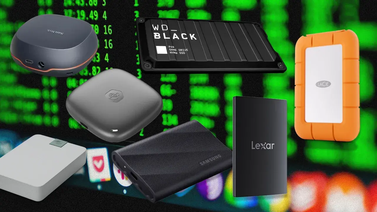Divers disques durs externes (SanDisk, WD_BLACK, LaCie, Seagate, Samsung, Lexar) pour vous aider à choisir le meilleur.
