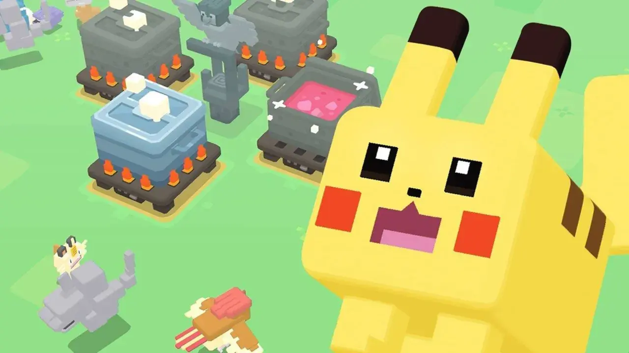 Pikachu et d'autres Pokémon dans un style cubique, rappelant les meilleurs jeux Android.