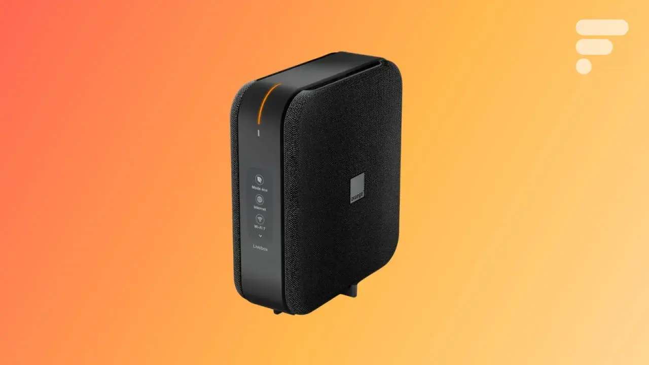 La Livebox 7 d'Orange, un routeur noir élégant avec des indicateurs lumineux, prêt à connecter votre maison.