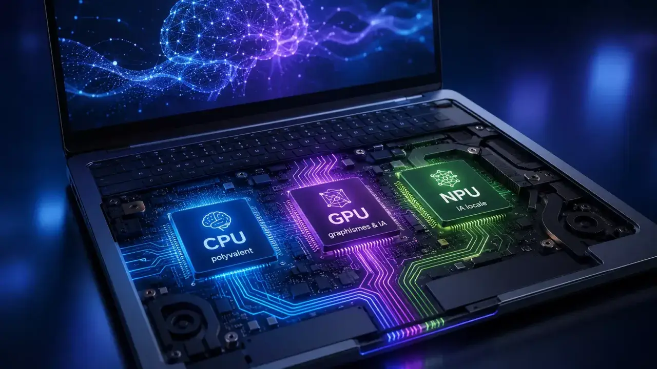 Composants d'un ordinateur portable : CPU, GPU et NPU, le cœur du processeur IA.