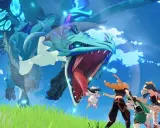 Des personnages affrontent un dragon bleuoyant dans ce jeu mobile gratuit. Une scène épique qui prouve que les meilleurs jeux mobile gratuit sont pleins d'action !