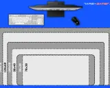 Guide pour choisir son tapis de souris : un bureau avec écran, clavier et souris, et des tapis de différentes tailles pour vous aider à décider.