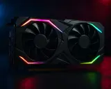 Carte graphique noire avec éclairage RGB, prête pour le ray tracing et des graphismes immersifs.