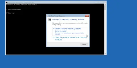 Diagnostic mémoire Windows propose de redémarrer pour vérifier un problème RAM PC.