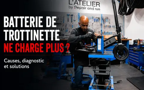 Un technicien répare une batterie de trottinette qui ne charge plus. Diagnostic et solutions pour votre trottinette électrique.