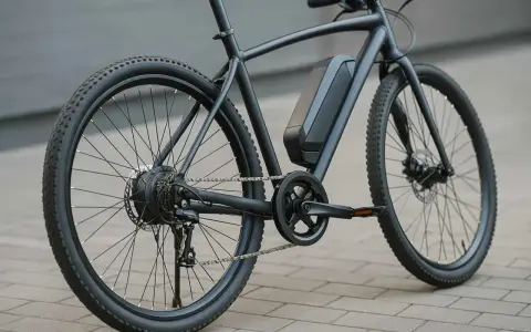 Vélo électrique noir, moteur dans la roue arrière, batterie sur le cadre. Prêt à débrider pour plus de puissance.