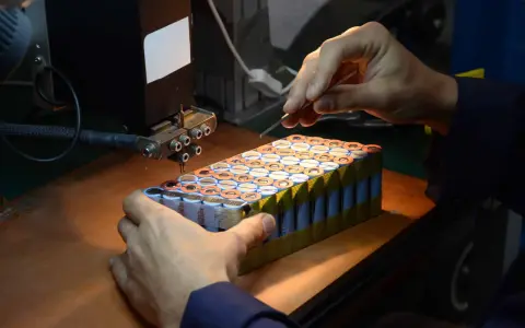 Un technicien assemble des cellules pour comment reparer une batterie de velo electrique. Il utilise un outil de soudure par points.