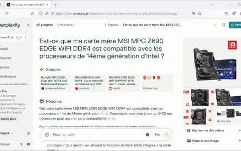 Carte mère MSI MPG Z690 EDGE WIFI DDR4 compatible avec processeurs Intel 14ème gen. Vérifier la compatibilité processeur et la mise à jour du BIOS.