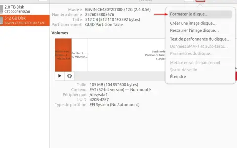 Menu contextuel pour formater le disque, une étape clé pour savoir comment réinitialiser un disque dur.