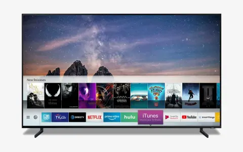 Écran de smart TV affichant des films récents et des applications de streaming. Un avis sur cette smart TV serait pertinent.