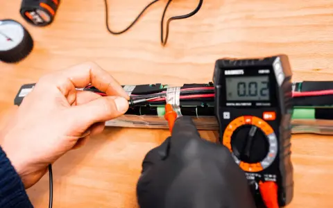 Test d'une batterie de vélo électrique. Peut-on mettre une batterie plus puissante ? Mesure avec un multimètre.