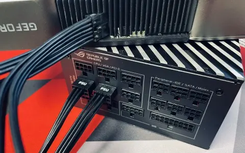 Connexion d'un port carte graphique à une alimentation modulaire. Les câbles noirs sont branchés sur la carte graphique et l'alimentation.