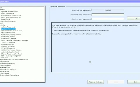 Interface BIOS pour changer le mot de passe système. Permet de réinitialiser le mot de passe.