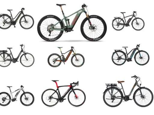 Collection de vélos électriques, du VTT au vélo de ville, chacun avec un poids différent pour s'adapter à vos besoins.