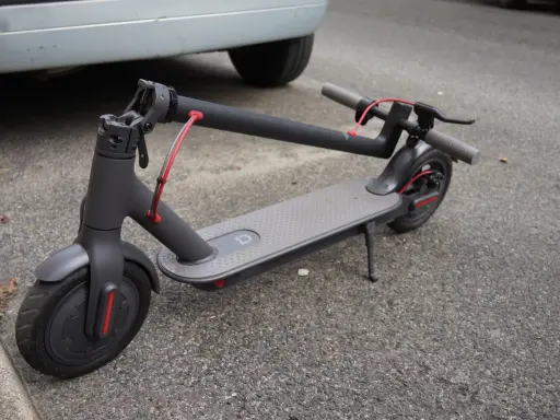 Trottinette électrique grise garée sur le trottoir. On se demande quelle sera sa durée de vie et son kilométrage avant de devoir la remplacer.