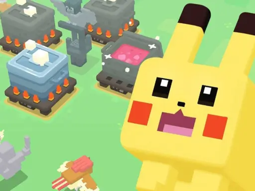 Pikachu et d'autres Pokémon dans un style cubique, rappelant les meilleurs jeux Android.