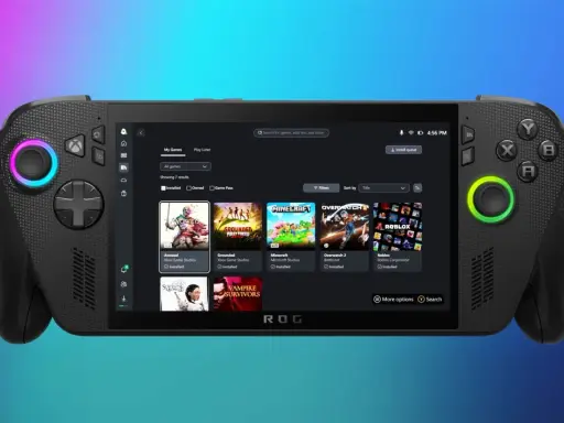 Console portable affichant des jeux, dont certains de Xbox Game Studios, prête pour le jeu sur le pouce.