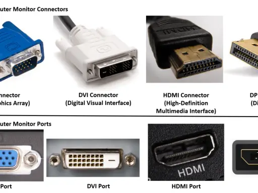 Connectique PC : VGA, DVI, HDMI et DisplayPort, des câbles essentiels pour relier votre écran à votre ordinateur.