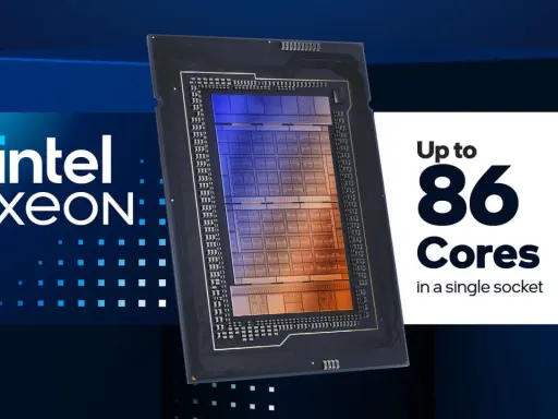 Un processeur Intel Xeon avec jusqu'à 86 cœurs dans un seul socket, représentant la puissance de la gamme processeur Intel.