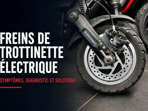Freins de trottinette électrique : diagnostic et solutions pour tout problème. Gros plan sur la roue et le système de freinage.