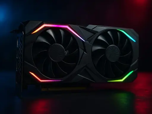Carte graphique noire avec éclairage RGB, prête pour le ray tracing et des graphismes immersifs.