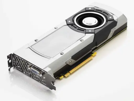 Carte graphique NVIDIA, prête pour un test GPU. Son design argenté et noir est prêt à montrer sa puissance.