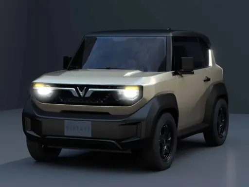 Le VinFast VF3, un SUV compact et audacieux, se présente avec un design distinctif, des phares LED lumineux et une allure robuste.