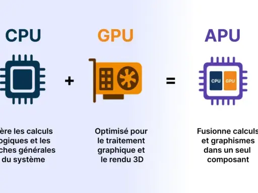 CPU + GPU = APU. Le GPU, c'est quoi ? C'est la carte graphique optimisée pour le rendu 3D.