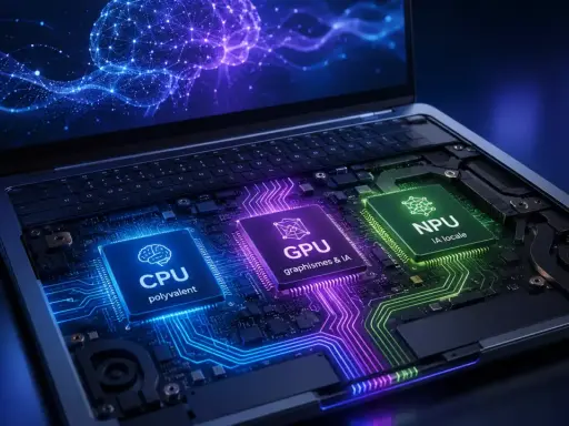 Composants d'un ordinateur portable : CPU, GPU et NPU, le cœur du processeur IA.