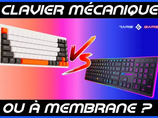 Comparaison de deux types de clavier : un mécanique blanc et orange, et un à membrane noir avec éclairage RGB.