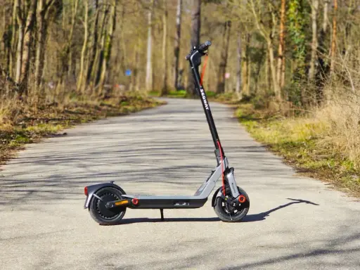 Trottinette Segway sur un chemin forestier. Comment savoir si une trottinette est volée ? Vérifiez le numéro de série et le vendeur.