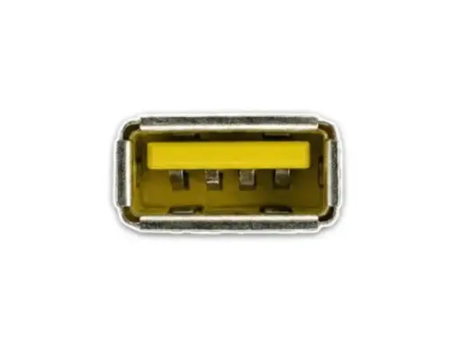 Un port USB jaune vif, prêt à connecter vos appareils.