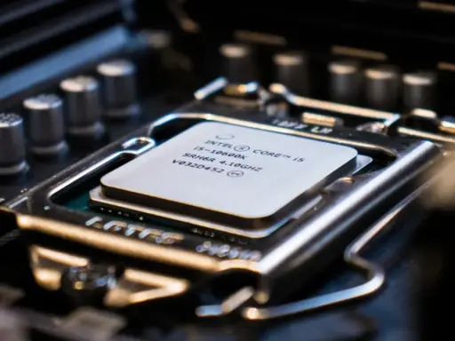 Processeur Intel Core i5 10600K installé sur une carte mère. Ce tdp cpu est prêt pour des performances élevées.