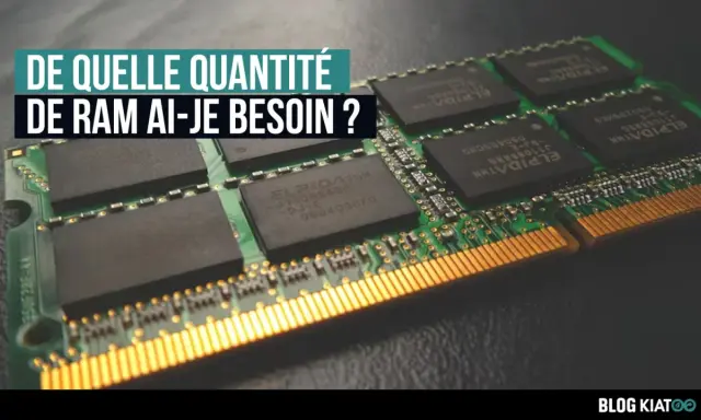 Une barrette de mémoire vive (RAM) avec des puces ELPIDA. Le texte demande "De quelle quantité de RAM ai-je besoin ?".