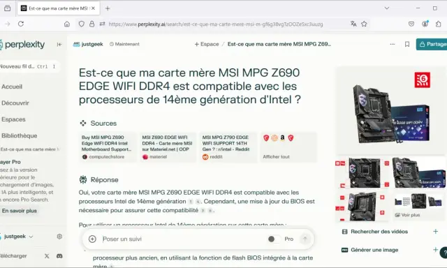 Carte mère MSI MPG Z690 EDGE WIFI DDR4 compatible avec processeurs Intel 14ème gen. Vérifier la compatibilité processeur et la mise à jour du BIOS.