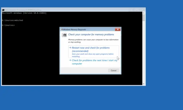 Diagnostic mémoire Windows propose de redémarrer pour vérifier un problème RAM PC.