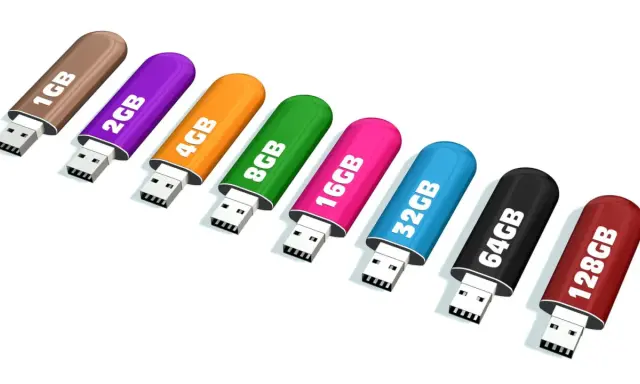 Une rangée de clés USB colorées, de 1 Go à 128 Go, prêtes à stocker vos données.