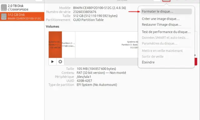 Menu contextuel pour formater le disque, une étape clé pour savoir comment réinitialiser un disque dur.