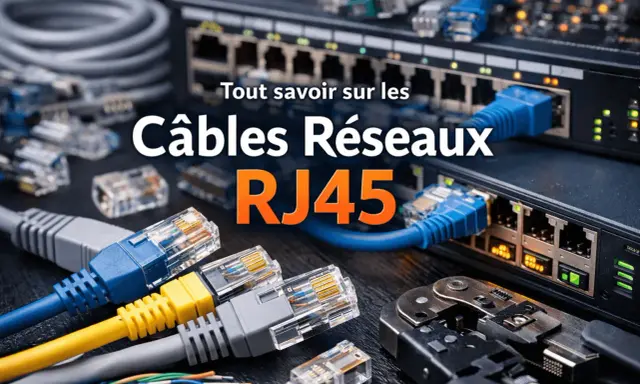 Diversité des câbles réseau RJ45, avec des connecteurs transparents et colorés, prêts à être branchés sur des switchs.
