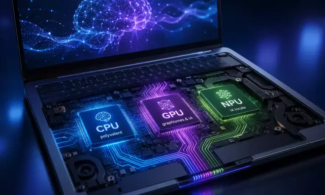 Composants d'un ordinateur portable : CPU, GPU et NPU, le cœur du processeur IA.
