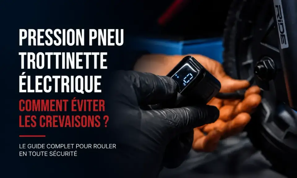 Maintenir la pression pneu trottinette 11 pouces est essentiel pour éviter les crevaisons. Un manomètre numérique vérifie la pression.