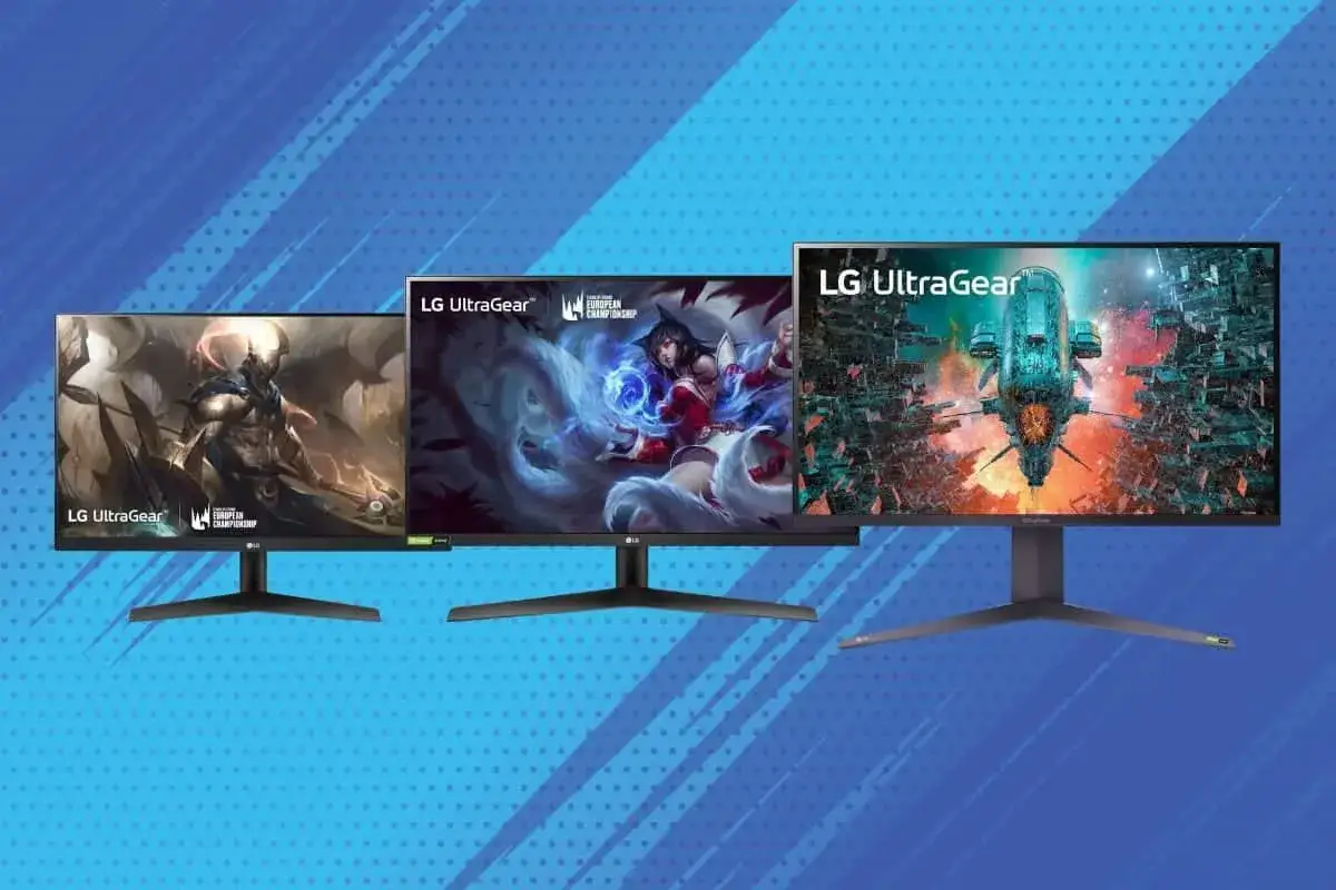 Trois moniteurs LG UltraGear affichent des scènes de jeux vidéo épiques, parfaits pour une expérience immersive en 24 ou 27 pouces.