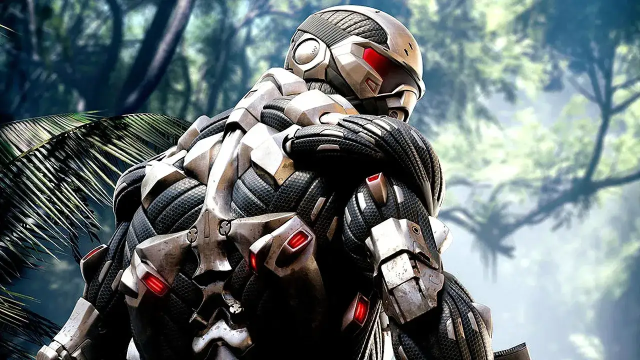 Un soldat en armure high-tech, pr&ecirc;t pour la mission dans Crysis 4, se tient dans une jungle luxuriante.