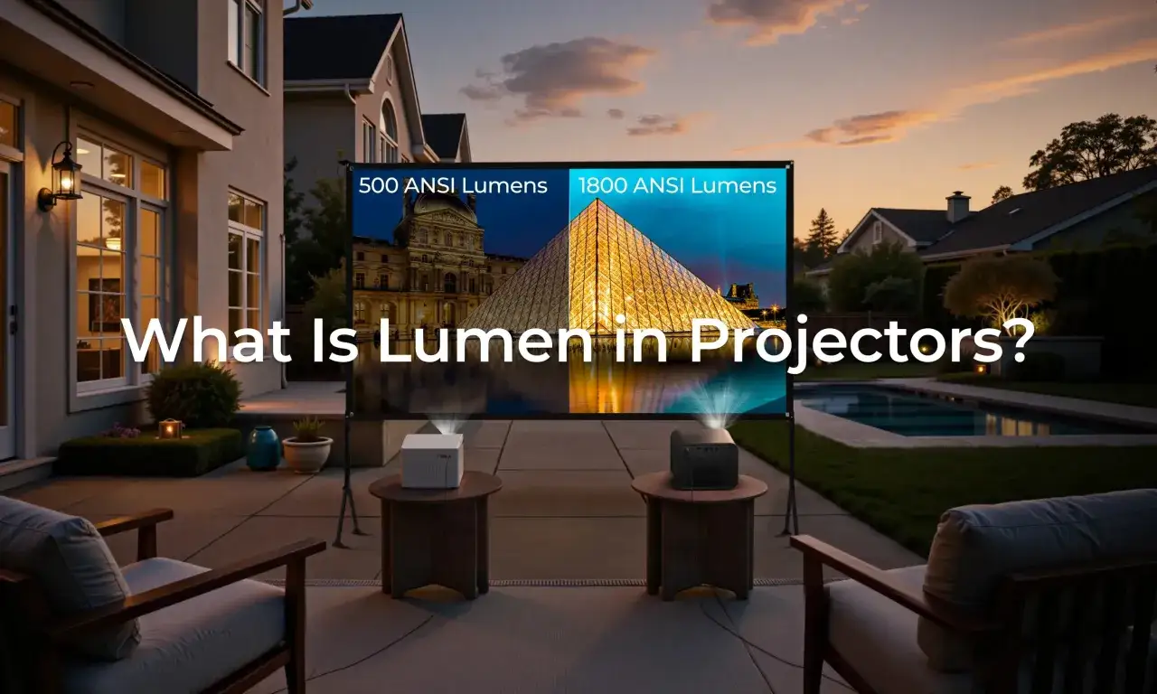 Deux vid&eacute;oprojecteurs projettent des images sur un &eacute;cran ext&eacute;rieur. L'un affiche 