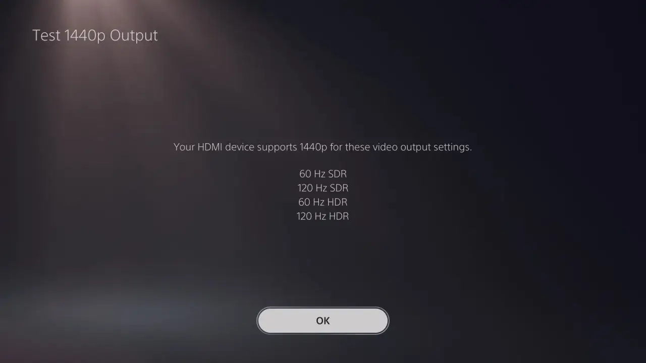 Test de sortie 1440p sur PS5. L'appareil HDMI supporte 1440p en 60/120 Hz SDR/HDR.