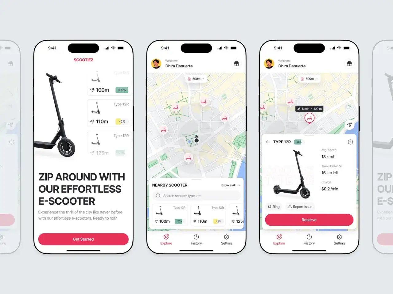 Application trottinette électrique : explorez la ville, trouvez et réservez une trottinette à proximité.